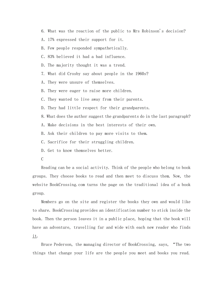 内蒙古正镶白旗察汗淖中学2020届高三英语上学期第一次月考试题（无答案）_第4页