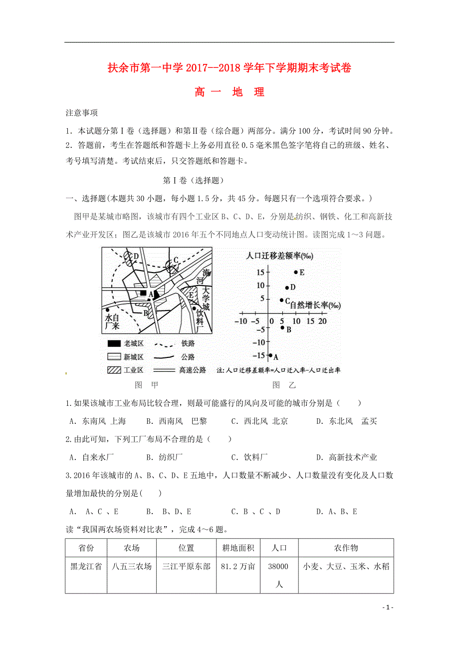 吉林扶余第一中学高一地理期末考试.doc_第1页