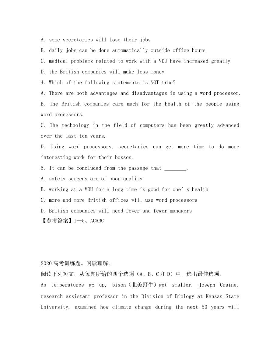 四川省成都市2020高考英语二轮复习 阅读理解提升选练80集之（19）_第5页