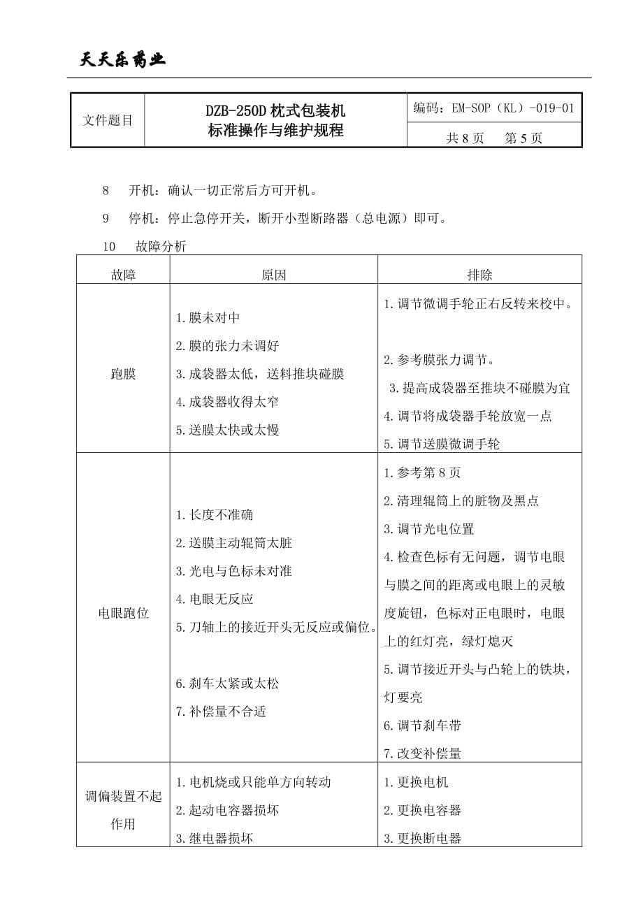 枕式包装机标准操作与维护规程_第5页