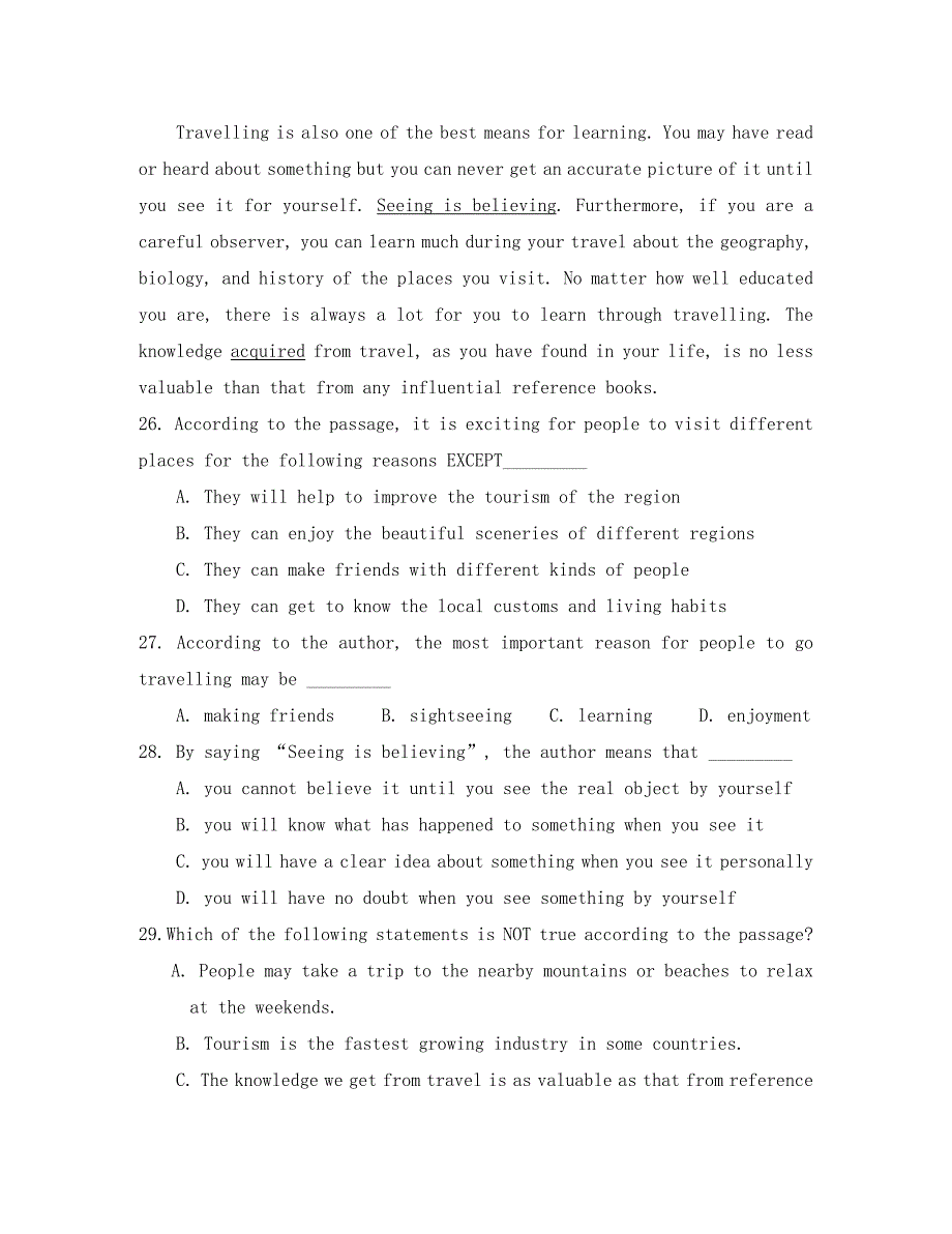 广东省雷州市2020学年高一英语上学期期中试题（无答案）新人教版_第4页