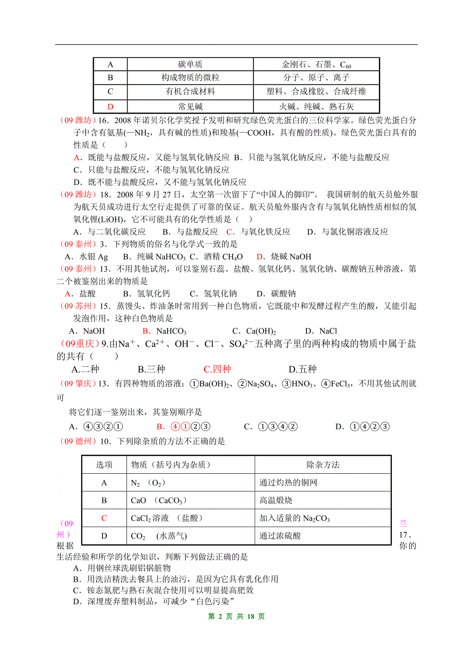 09中考化学试题汇编 盐和化肥 多推断题号_第2页