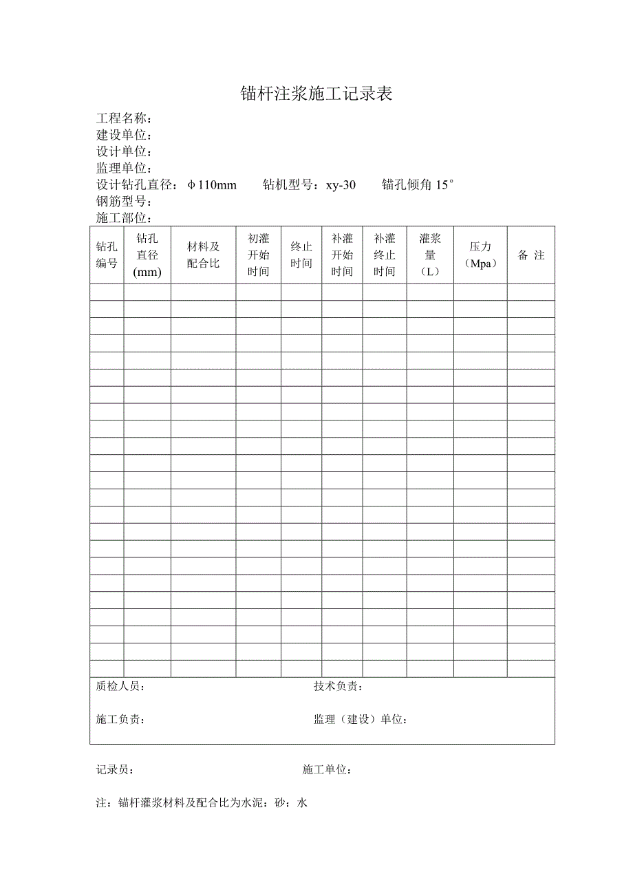 （建筑工程管理）锚杆注浆施工记录表_第1页