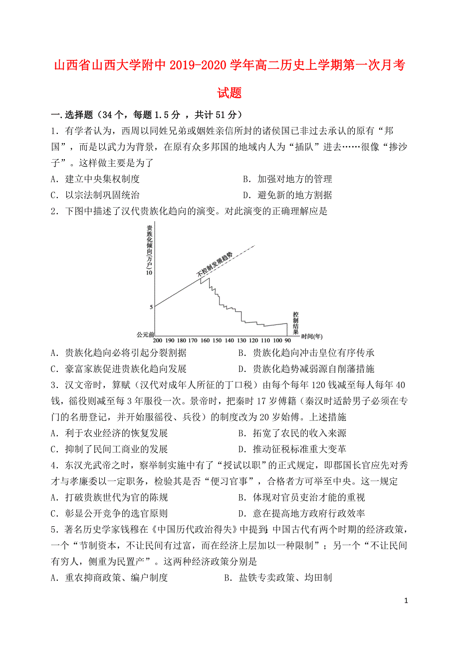 山西2020高二历史第一次月考.doc_第1页