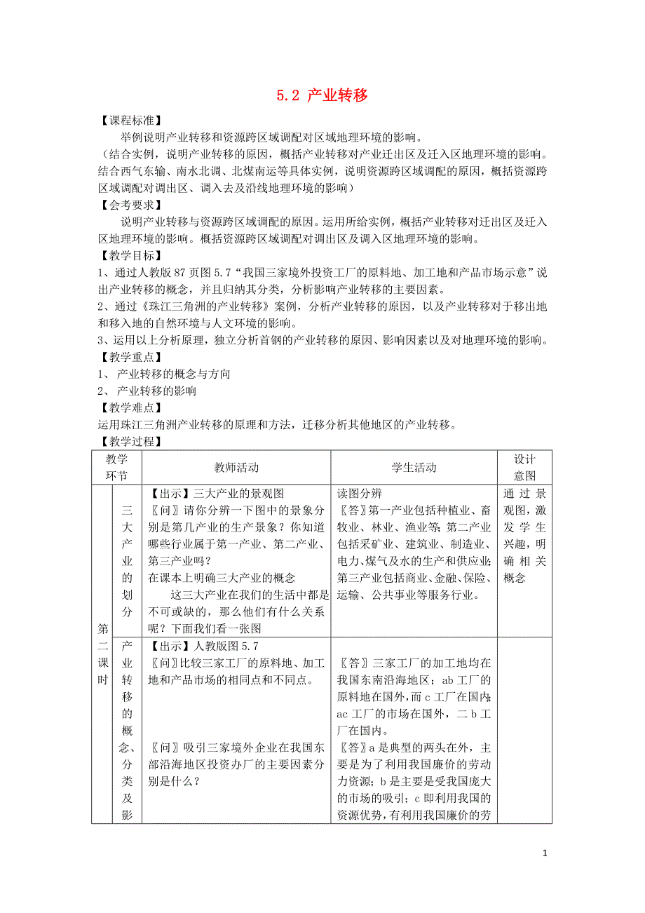 高中地理第五章区际联系与区域协调发展5.2产业转移导学案必修3.doc_第1页