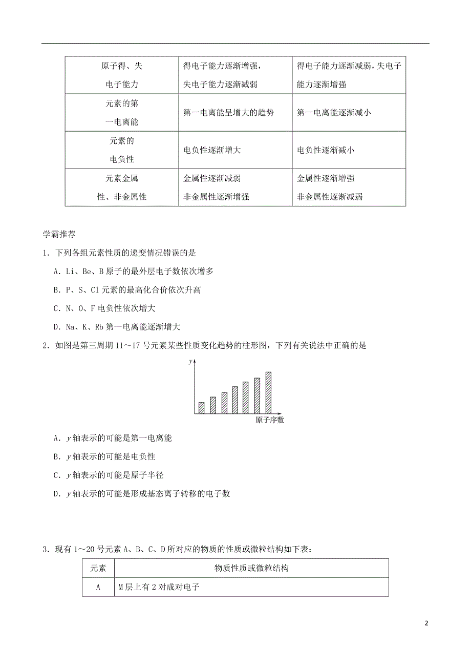 高考化学一轮复习每日一题元素性质的递变规律.doc_第2页