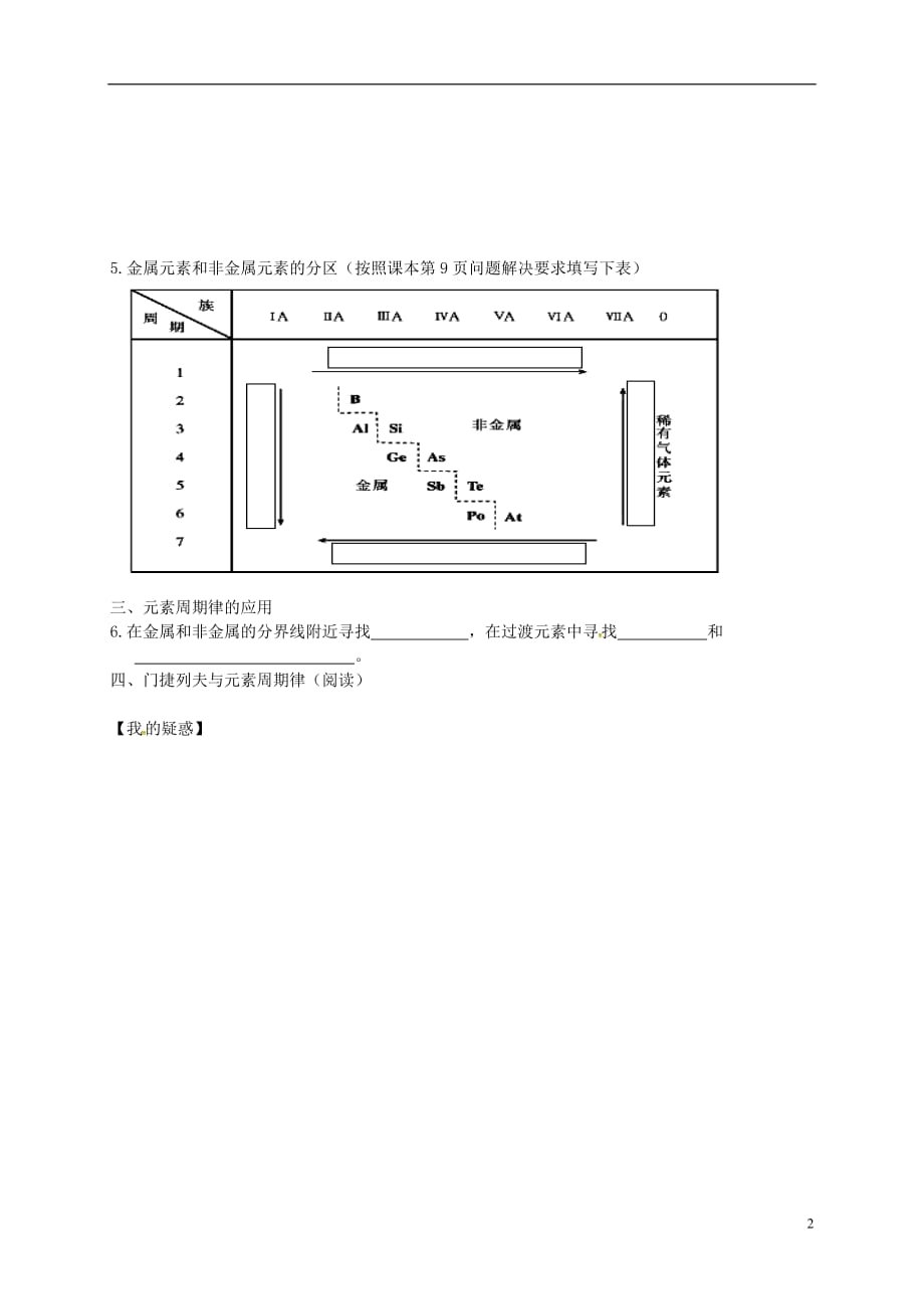 江苏响水中学高中化学一第3课元素周期表及其应用学案1苏教必修2.doc_第2页