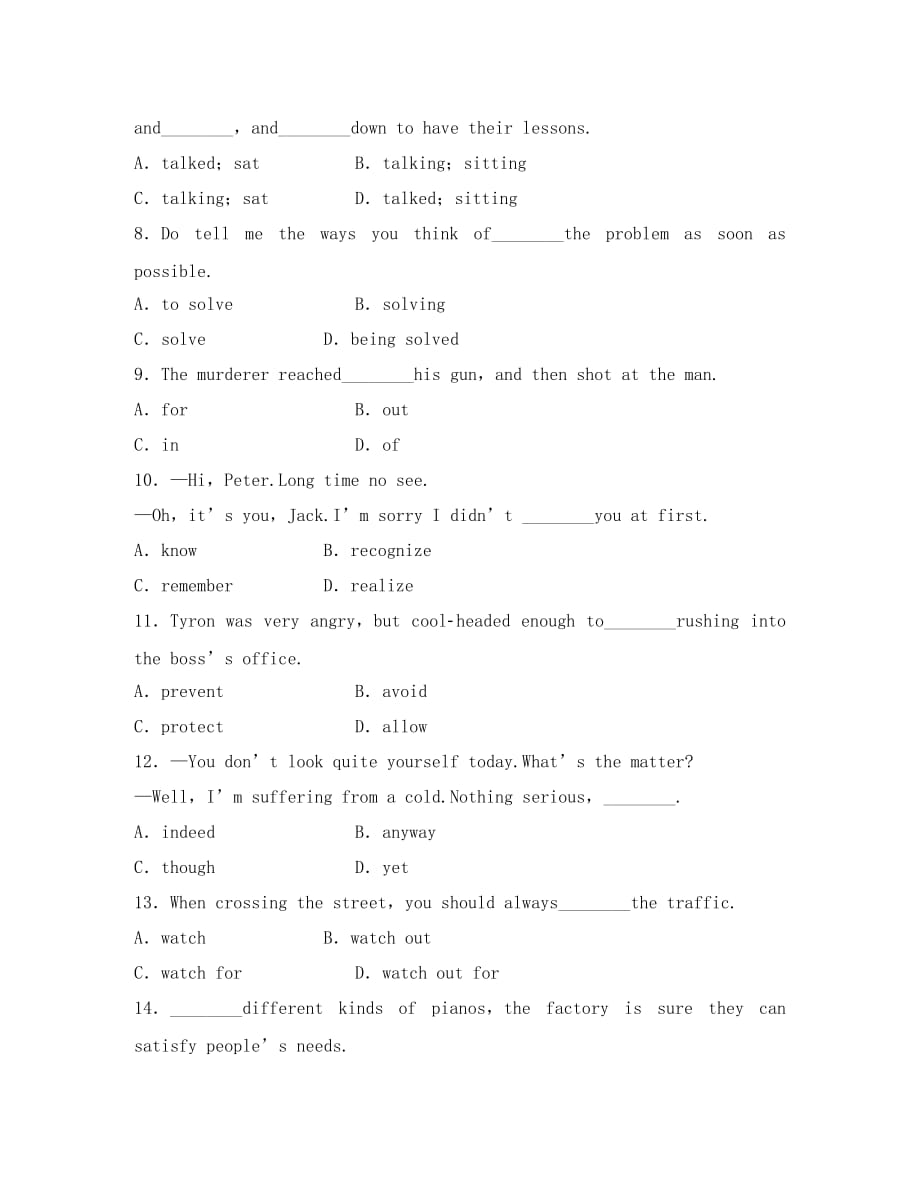 高中英语 Unit 4《Body Language》同步练习17 新人教版必修4_第2页