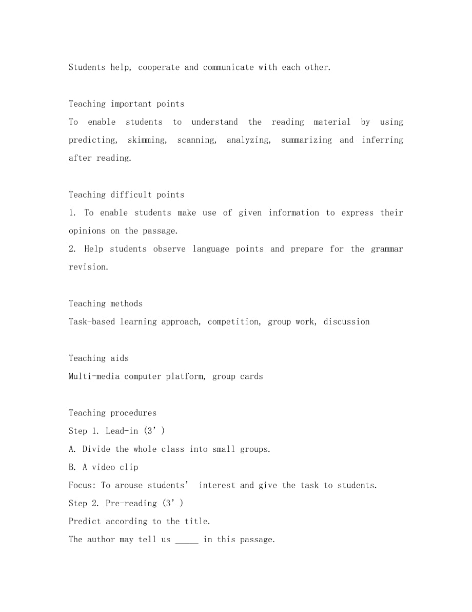 高中英语 Unit4《Exploring plants》教案（1） 新人教版选修9_第2页