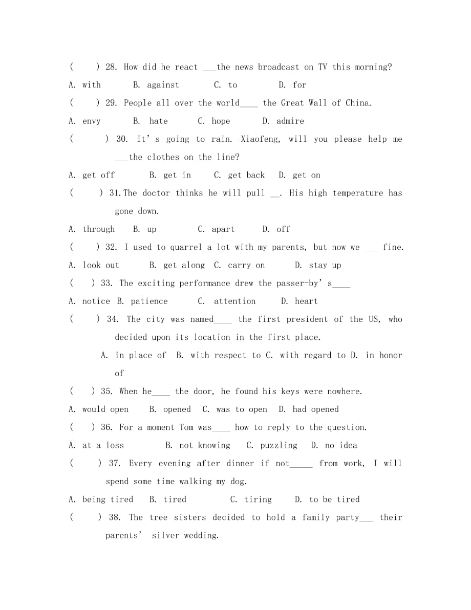 高中英语 选择题50题 北师大版必修1（通用）_第4页