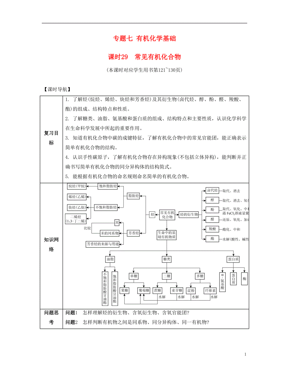 高考化学一轮复习七有机化学基础课时29常见有机化合物导学案.doc_第1页