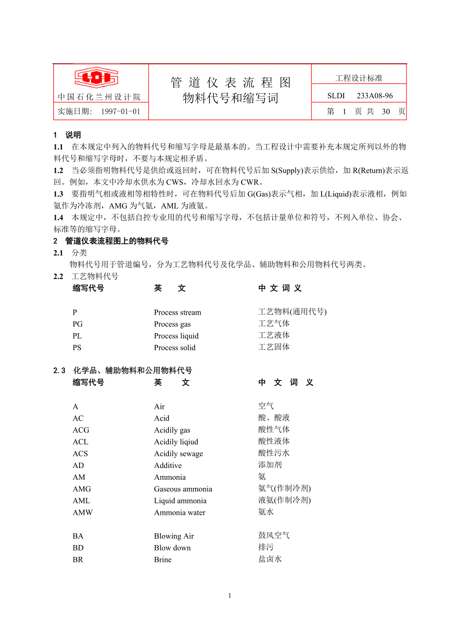 （能源化工行业）化工设计常用管道仪表流程图物料代号和缩写词兰州设计_第2页