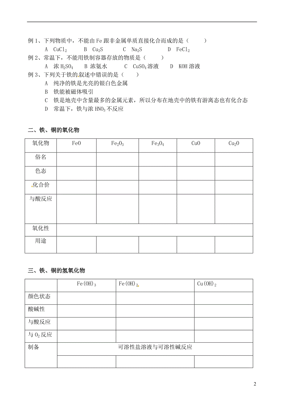 江苏江阴山观高级中学高中化学三第二单元铁、铜及其化合物的应用导学案苏科必修1 1.doc_第2页