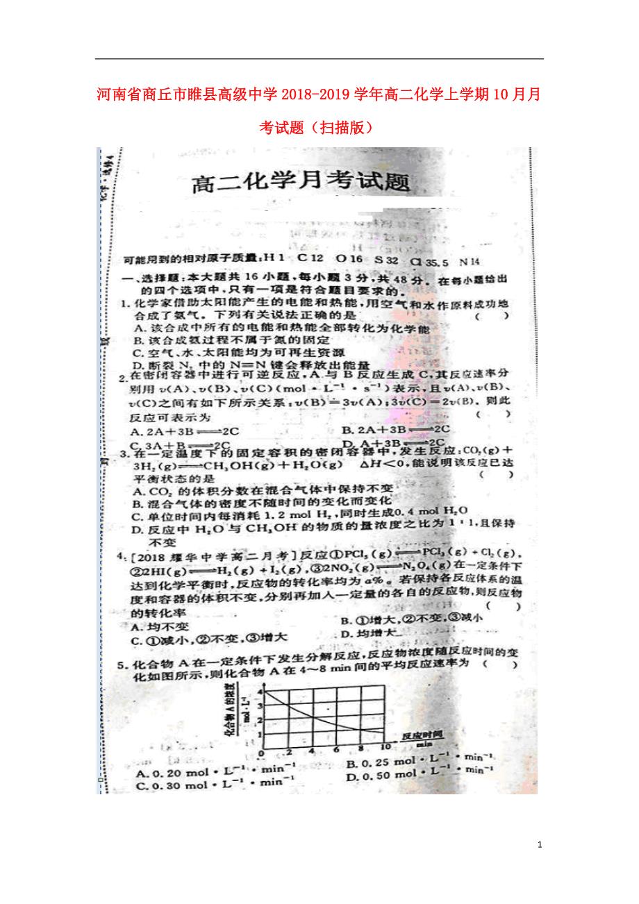 河南商丘睢高级中学高二化学月考 1.doc_第1页