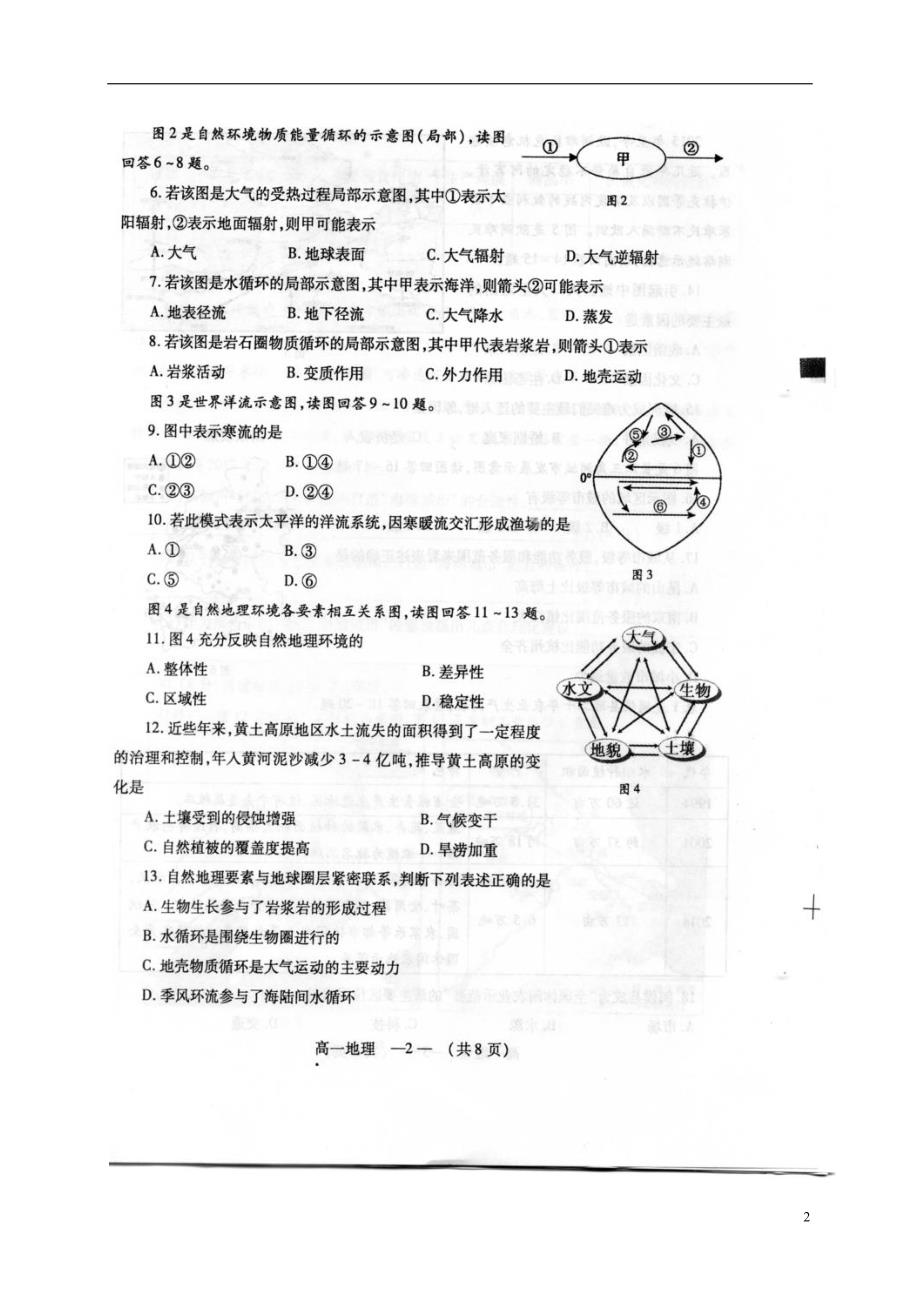 福建福州高一地理期末质量检测.doc_第2页