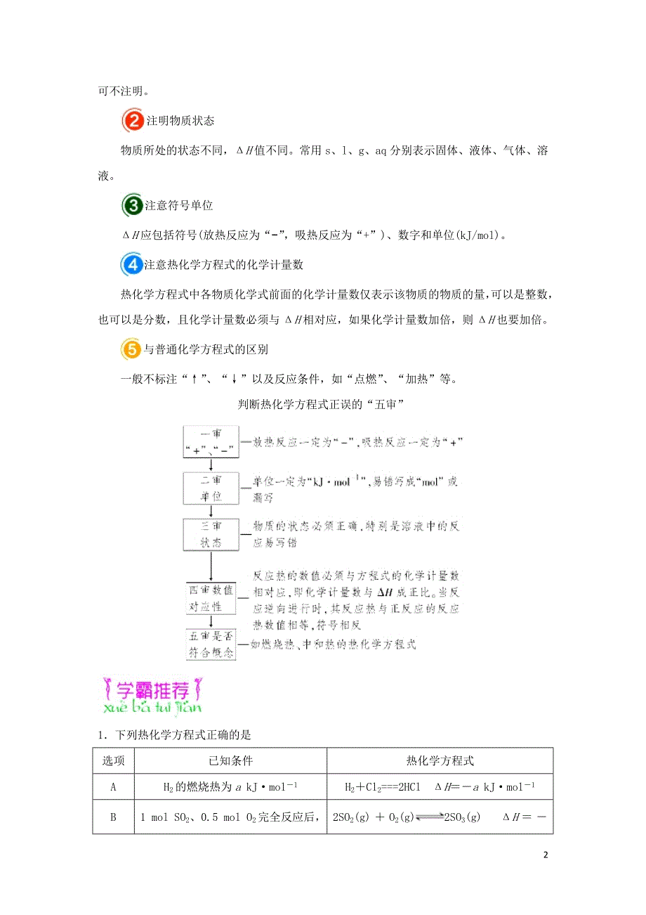 高中化学期末复习每日一题热化学方程式的书写与判断选修4 1.doc_第2页