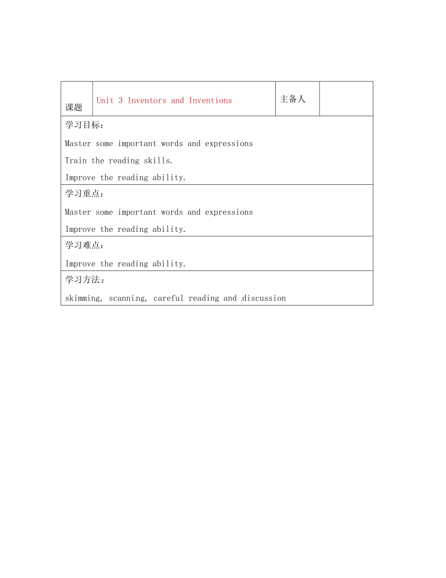 内蒙古翁牛特旗高中英语 unit3 Inventors and Inventions导学案（无答案）新人教版必修8_第1页