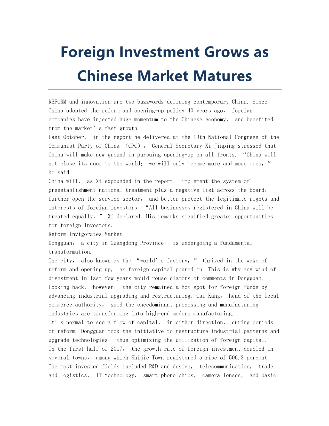 Foreign Investment Grows as Chinese Market Matures.docx_第1页