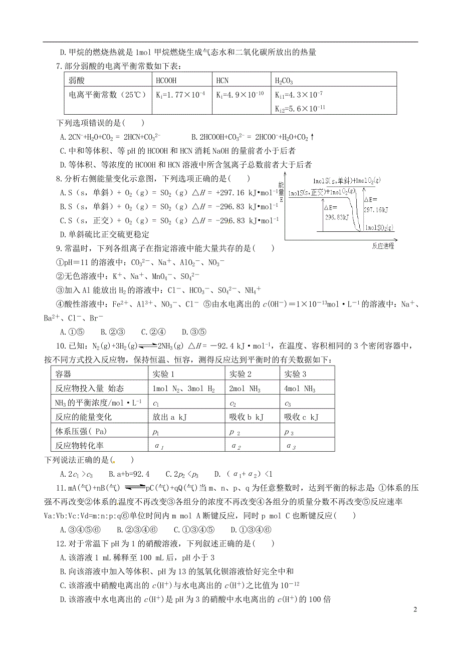 山西省吕梁学院附属高级中学2015_2016学年高二化学上学期第二次月考试题（无答案）.doc_第2页