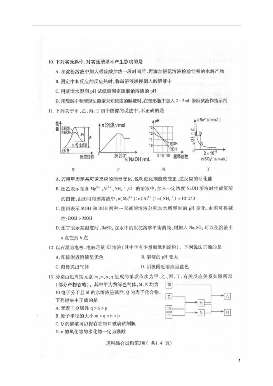 山西临汾高三化学适应性训练考试三.doc_第2页