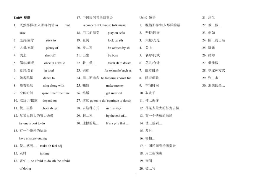 2014秋新目标九年级英语9单元短语_第1页