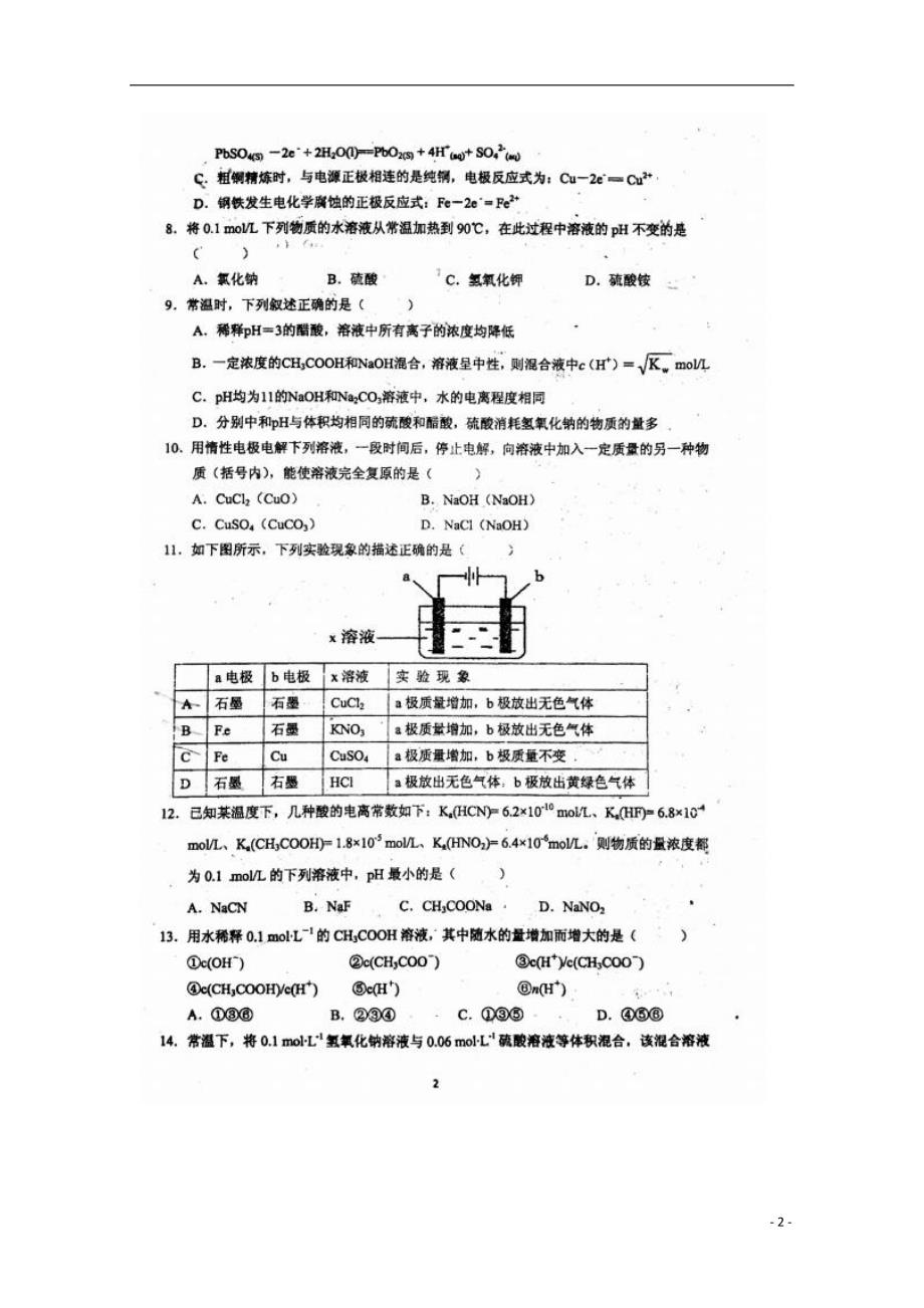 湖南长沙高二化学月考理 1.doc_第2页