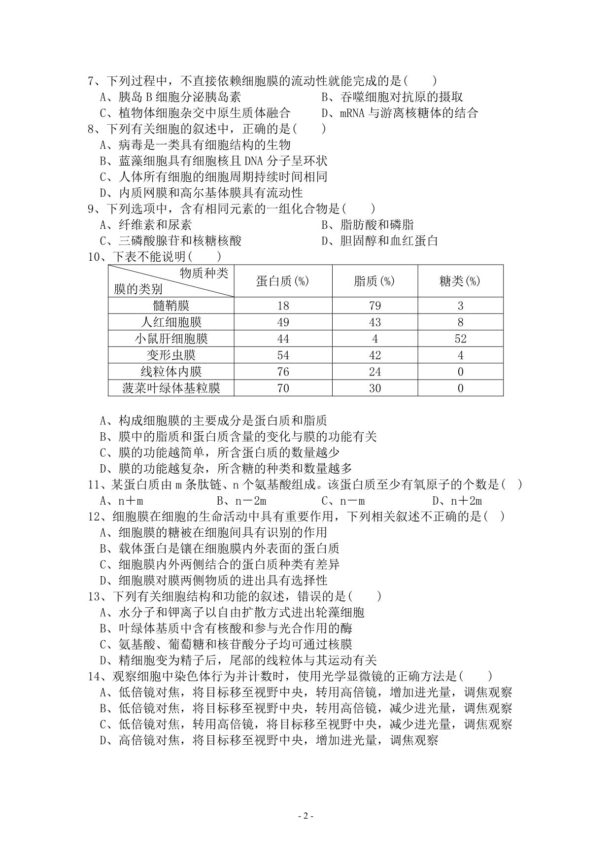 仙游侨中2016届第1次月考生物试卷_第2页