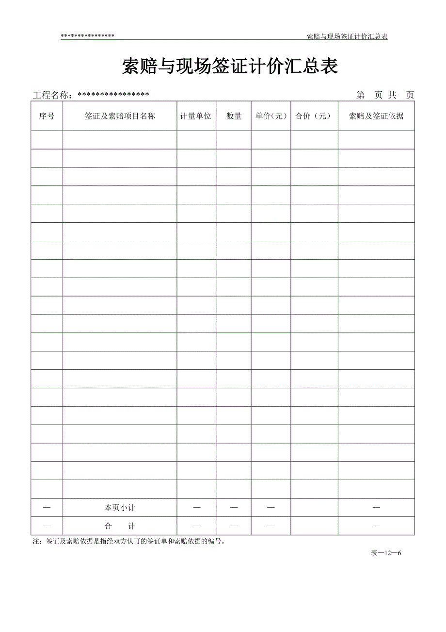 清单计价规范表格部分_第1页