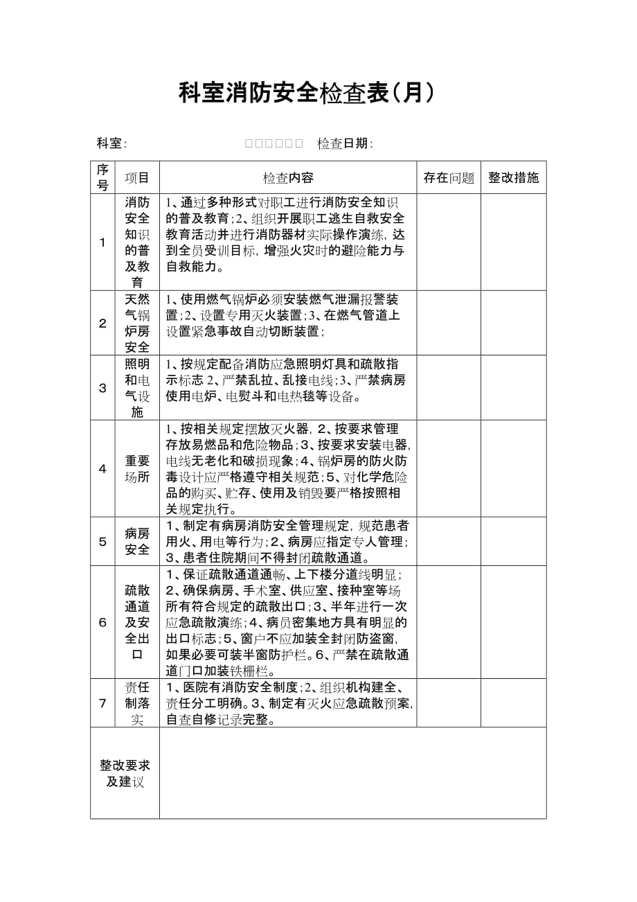 科室消防安全检查表(月)_第1页