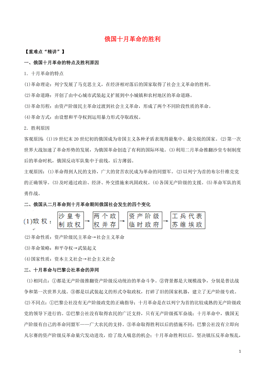 高中历史第19课俄国十月革命的胜利讲提升必修1 1.doc_第1页