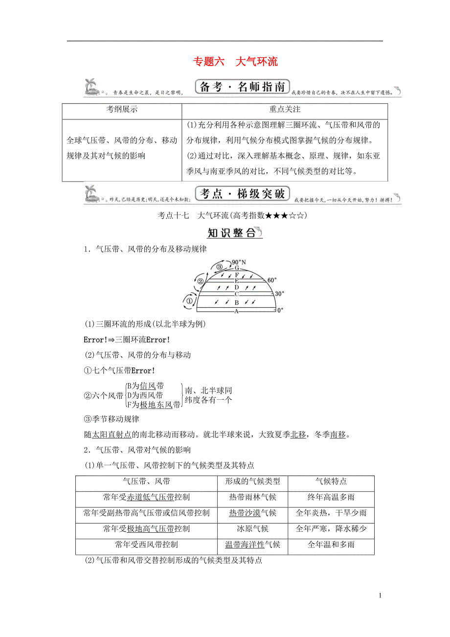 教师用书高考地理一轮总复习第1部分自然地理6大气环流.doc_第1页