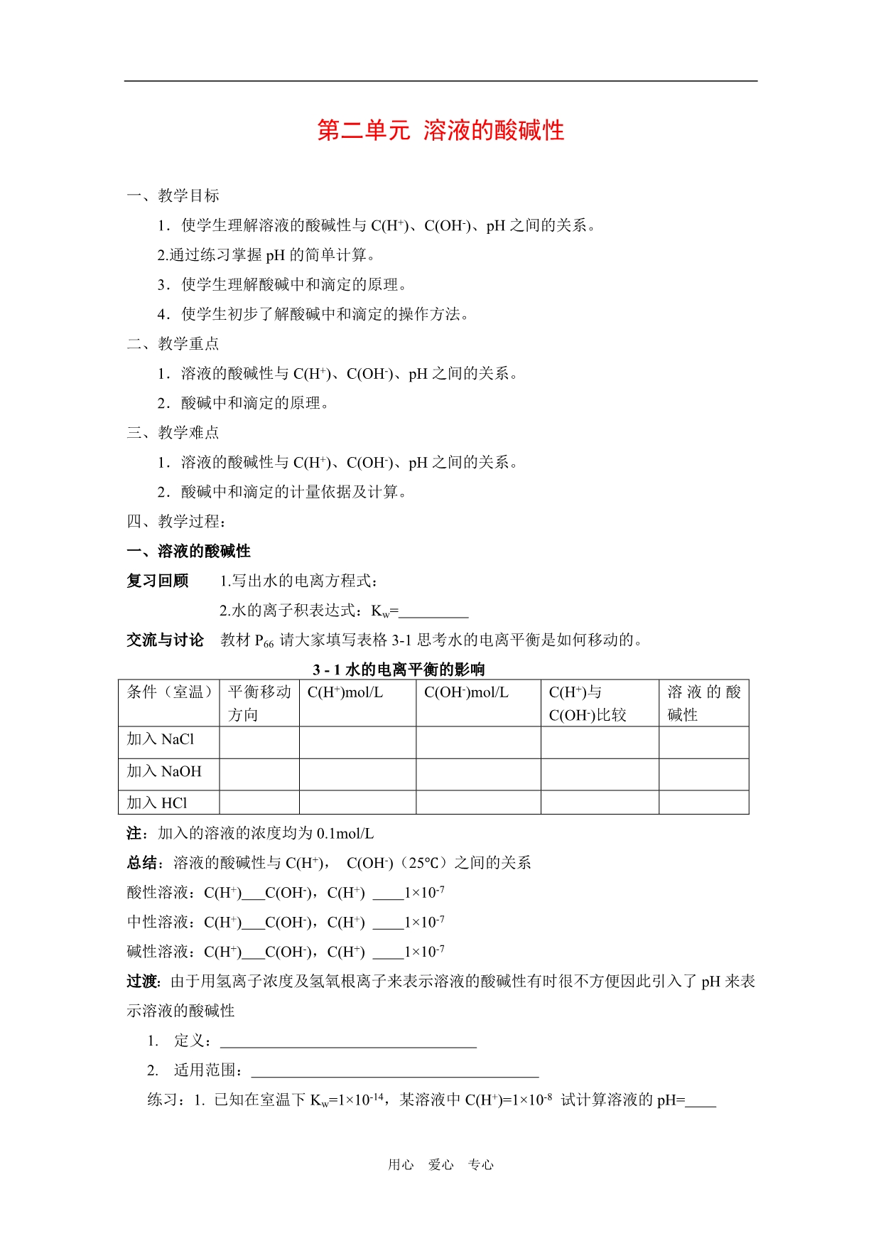 高中化学：3.2 溶液的酸碱性 复习教案 苏教选修4 .doc_第1页