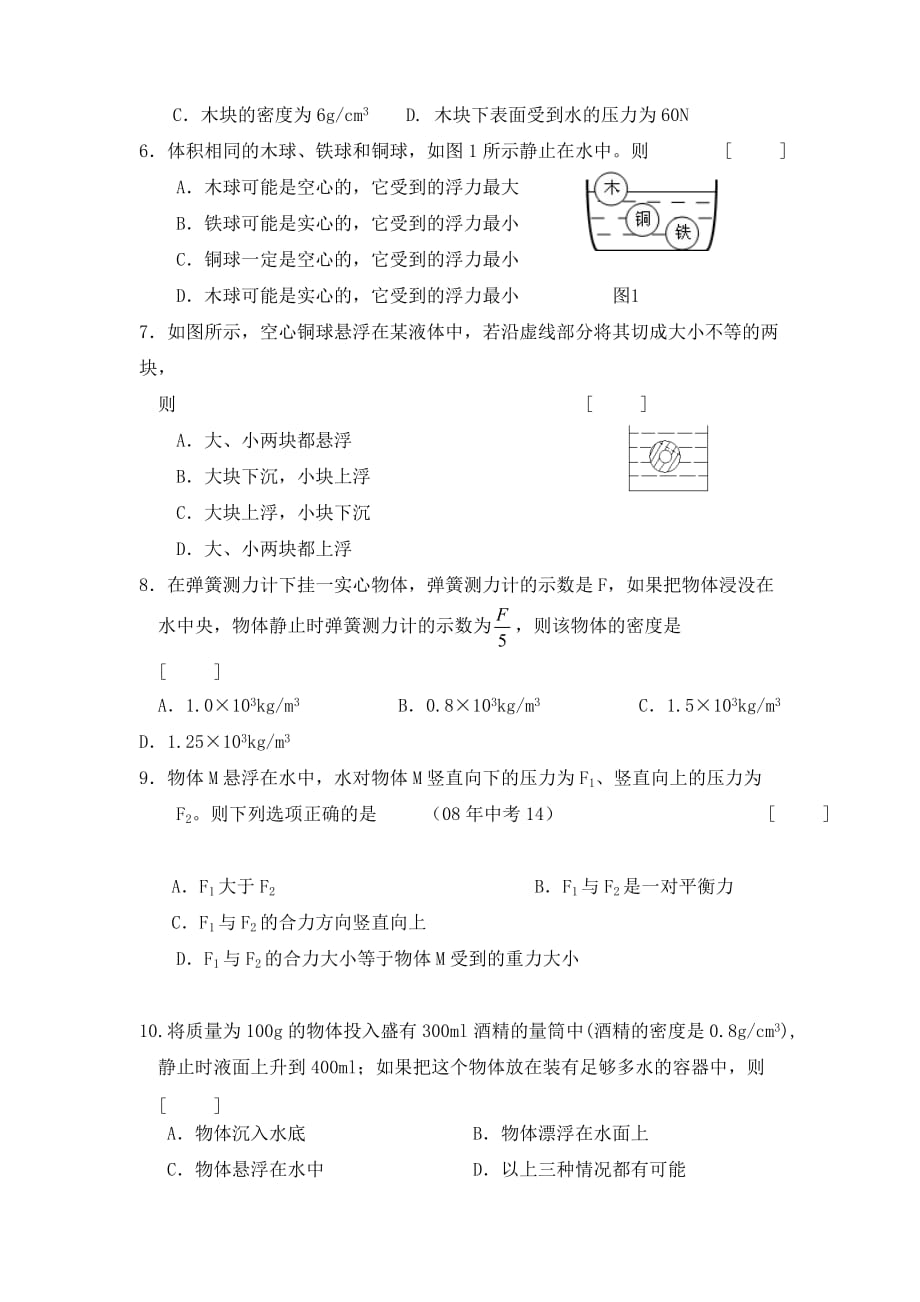 北京四中九年级物理练习 浮力（无答案）人教新课标版_第2页