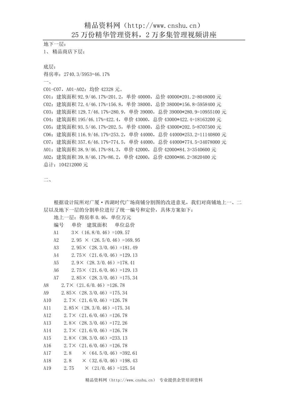 （店铺管理）商铺具体定价祥_第1页