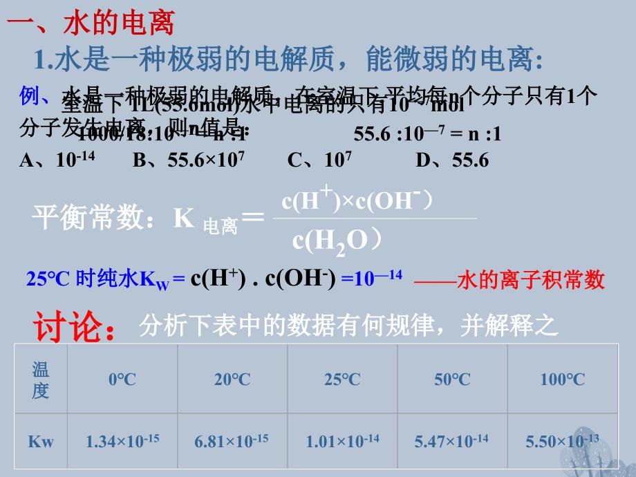 江西吉安高中化学第三章水溶液中的离子平衡3.2水的电离和溶液的酸碱性选修4.ppt_第4页