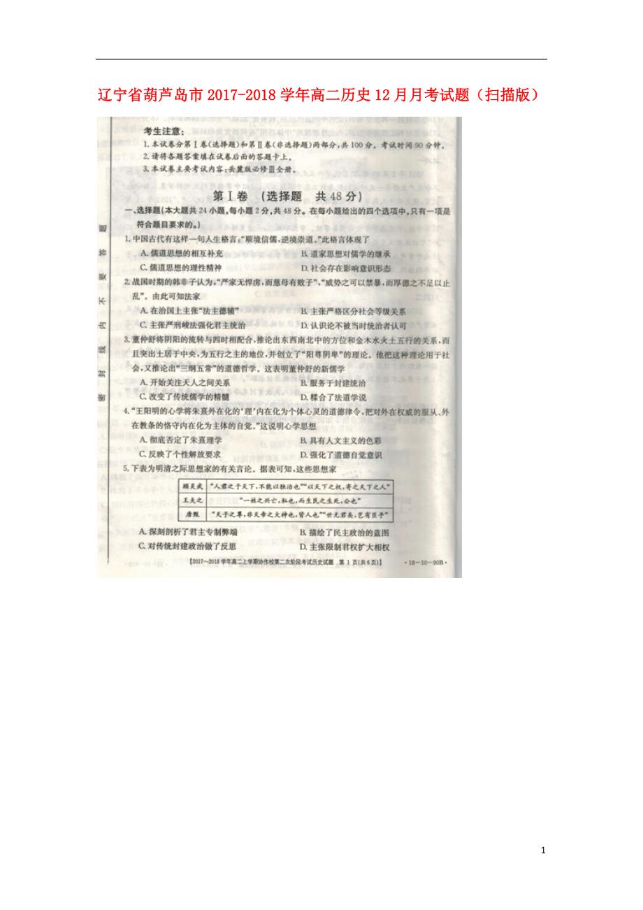 辽宁葫芦岛高二历史月考.doc_第1页