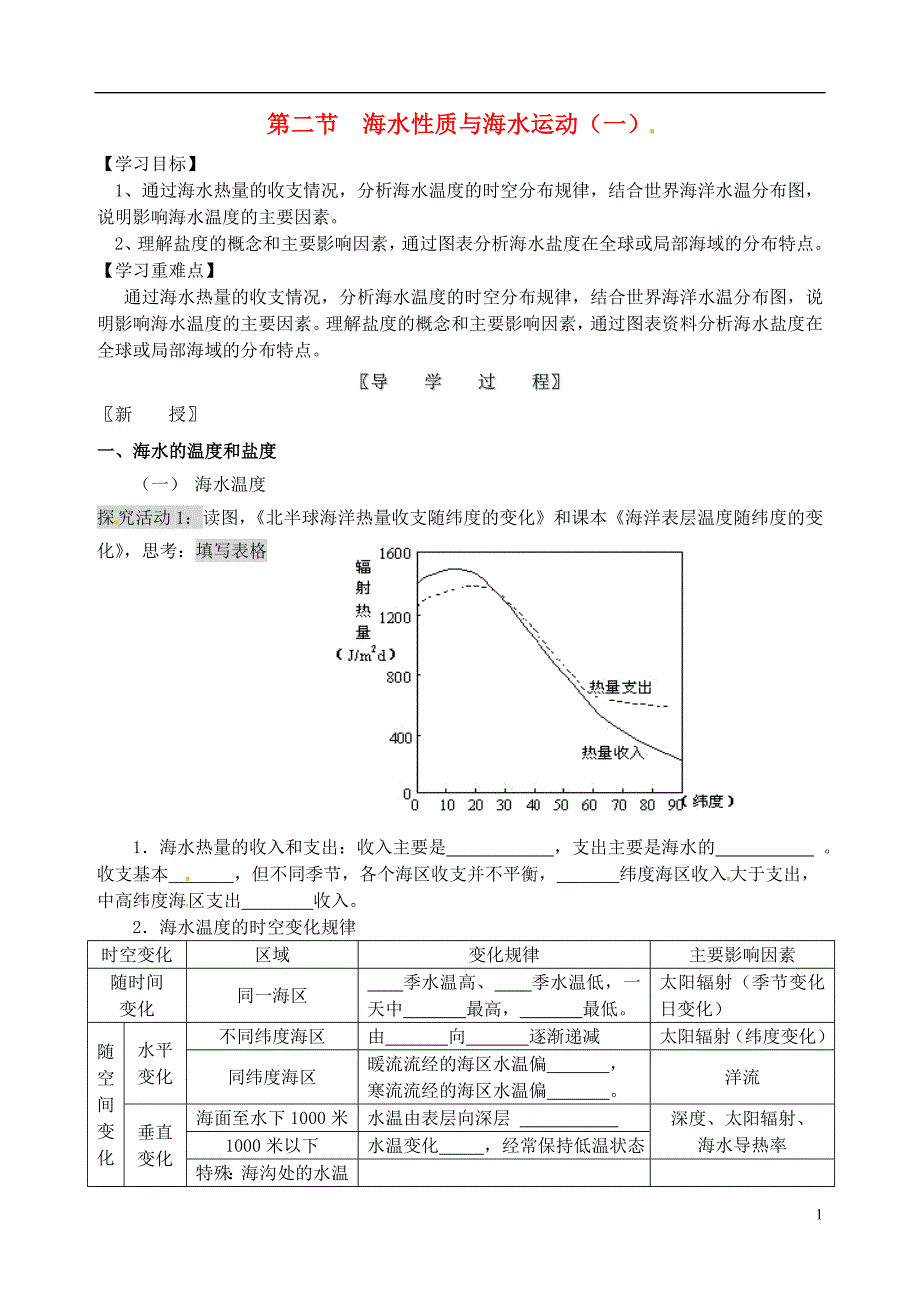 江苏宝应画川高级中学高中地理1.2海水性质与海水运动一导学案鲁教选修2 1.doc_第1页