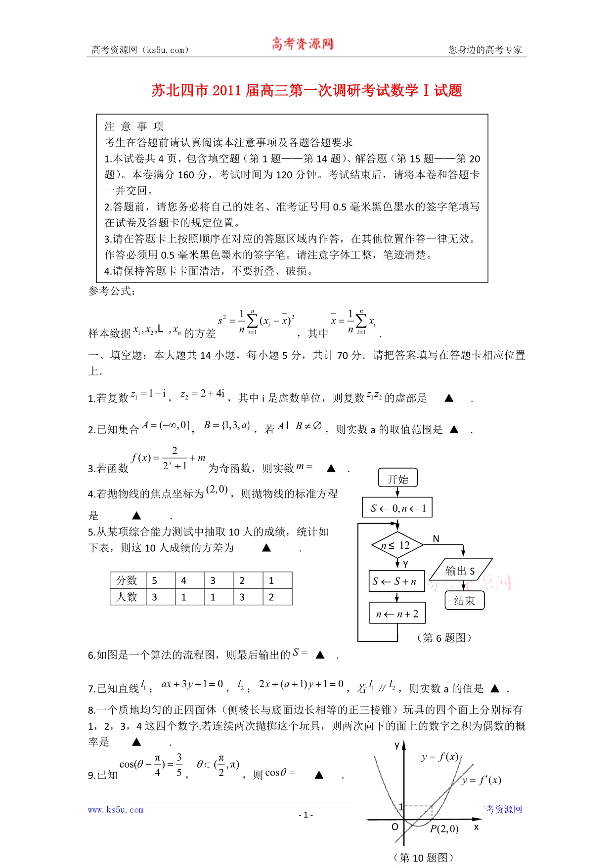 江苏苏北四市2011届高三数学第一次调研考试苏教版_第1页