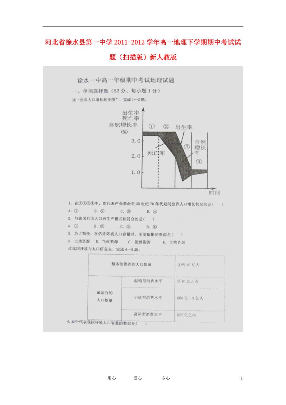 河北徐水第一中学高一地理期中考试.doc_第1页