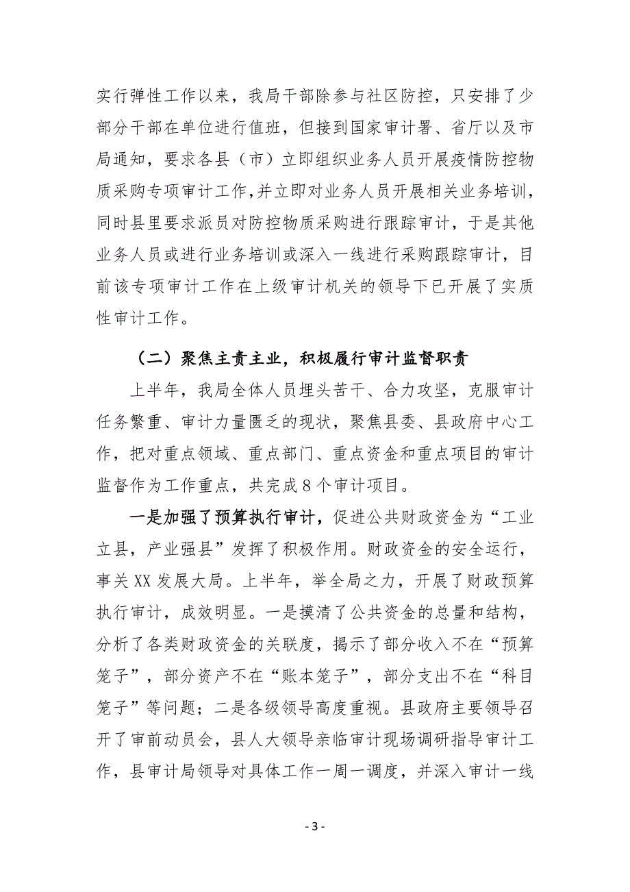 XX县审计局2020年上半年工作总结及下半年工作计划_第3页