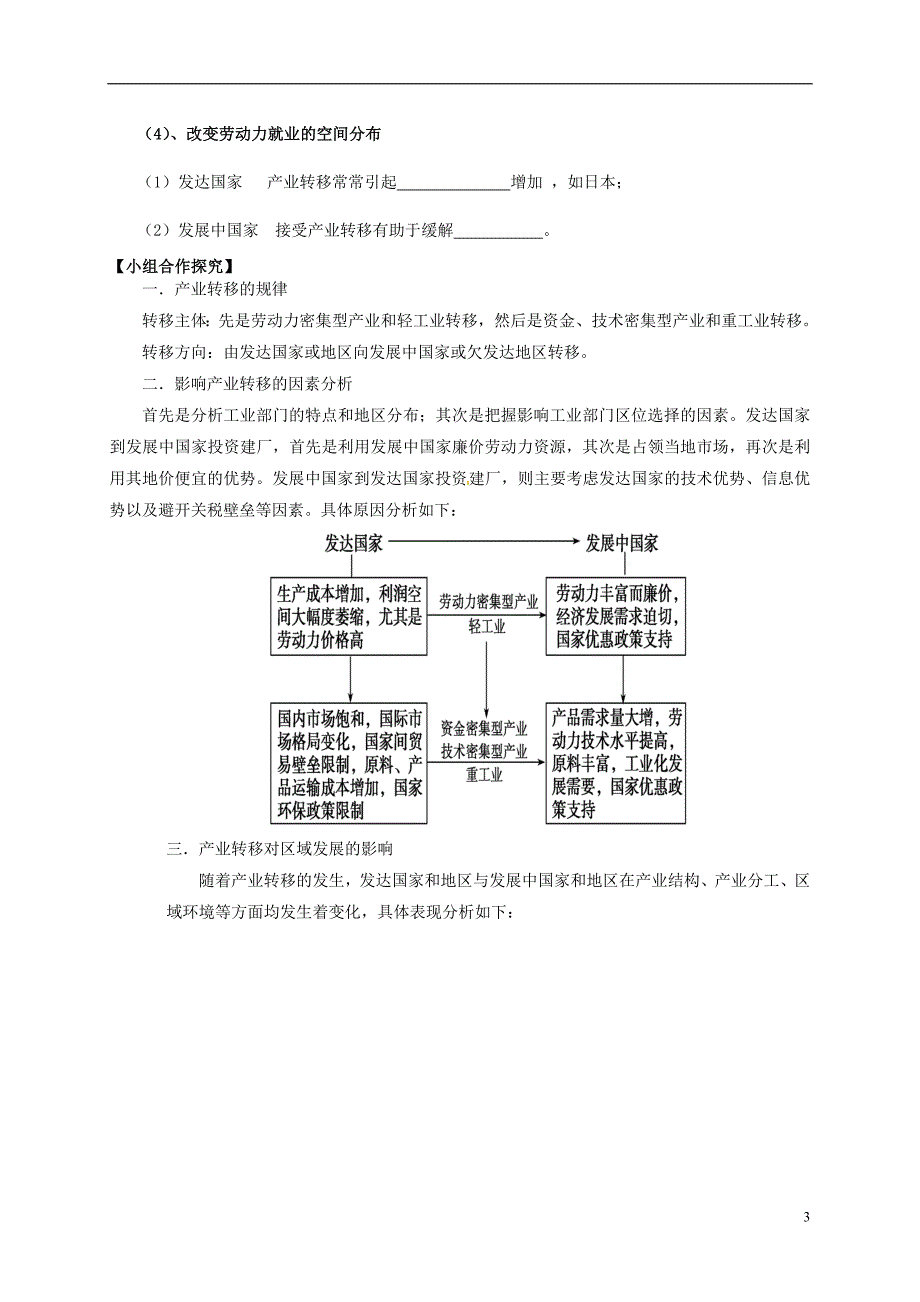 吉林舒兰第一中学高中地理5.2产业转移导学案必修3.doc_第3页