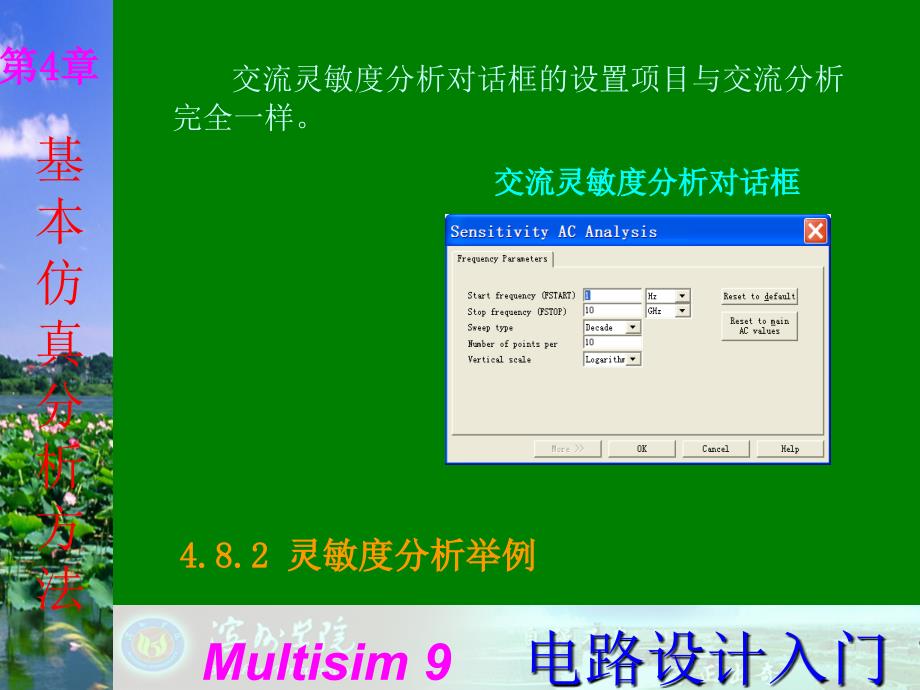 Multisim9电子技术基础仿真实验第四章八_灵敏度分析ppt课件_第3页