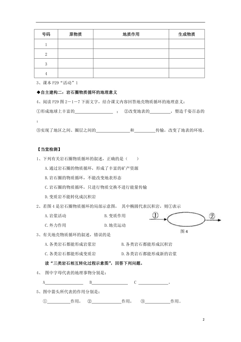 江苏徐州高中地理第二单元从地球圈层看地理环境2.1岩石圈第2课时学案鲁教必修1 1.doc_第2页