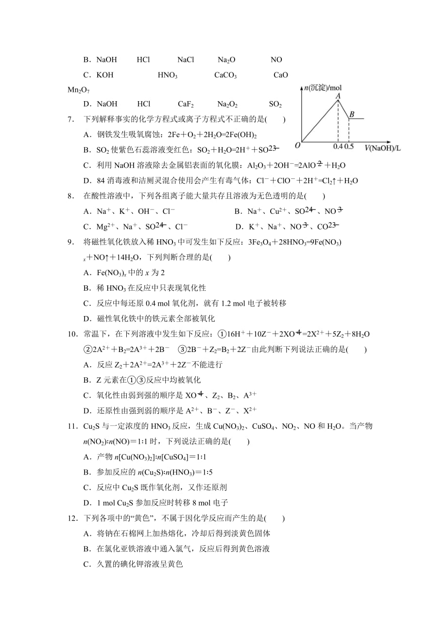 河北省石家庄市复兴中学2016届高三期中考试化学试题(无答案).doc_第2页