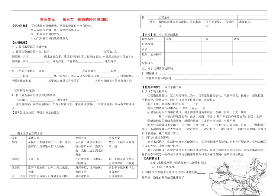 山东莘实验高级中学高中地理3.3资源的跨区域调配学案鲁教必修3 2.doc_第1页