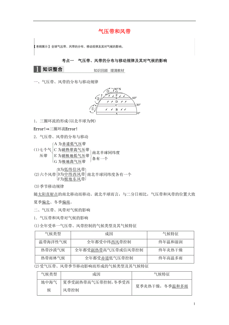 高考地理大一轮复习第二章地球上的大气第8讲气压带和风带学案必修1 1.doc_第1页