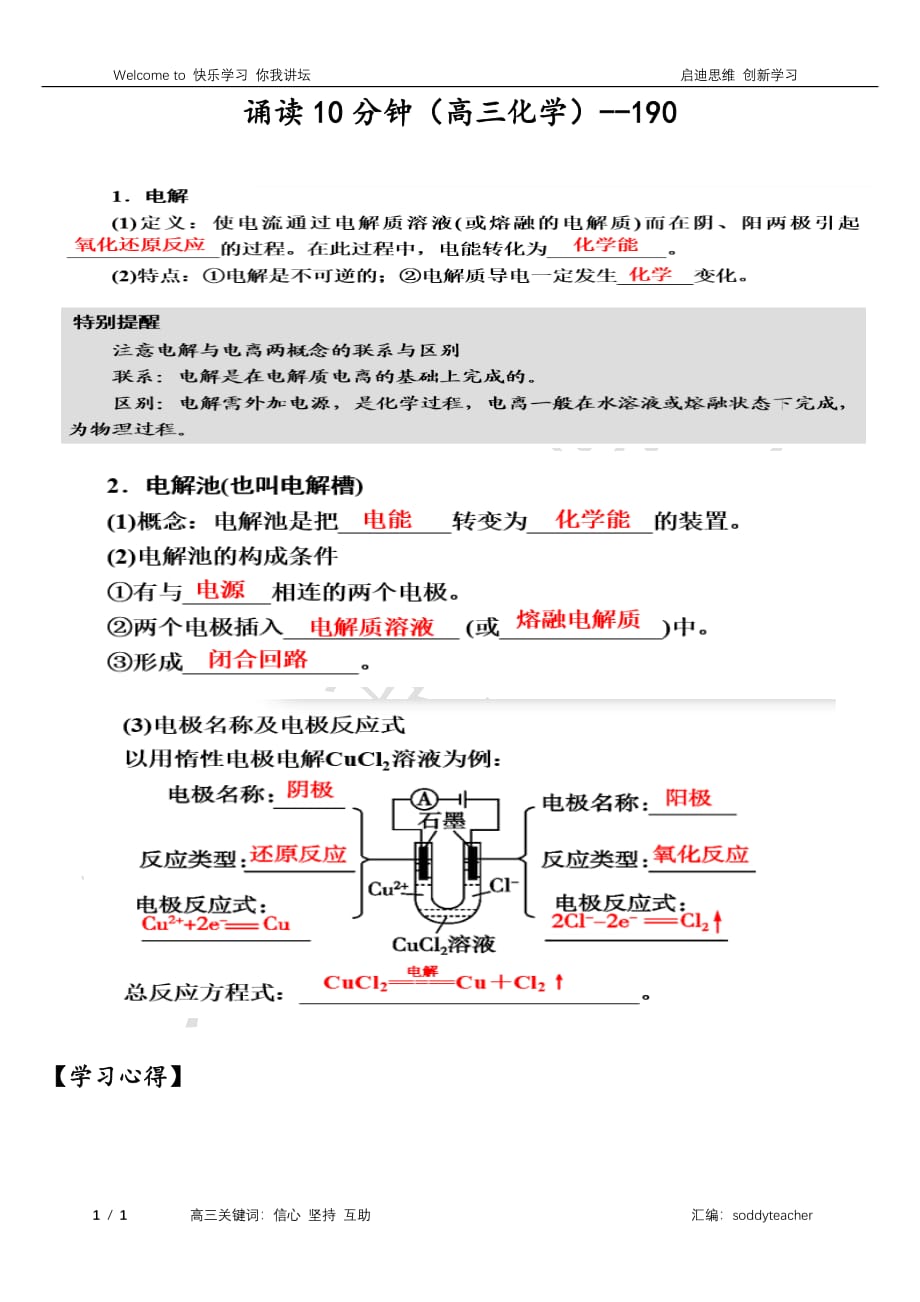 高考化学一轮复习诵读10分钟系列第六章化学反应与能量电化学基础第三节电解池金属的电化学腐蚀与防护素材1pdf.pdf_第1页