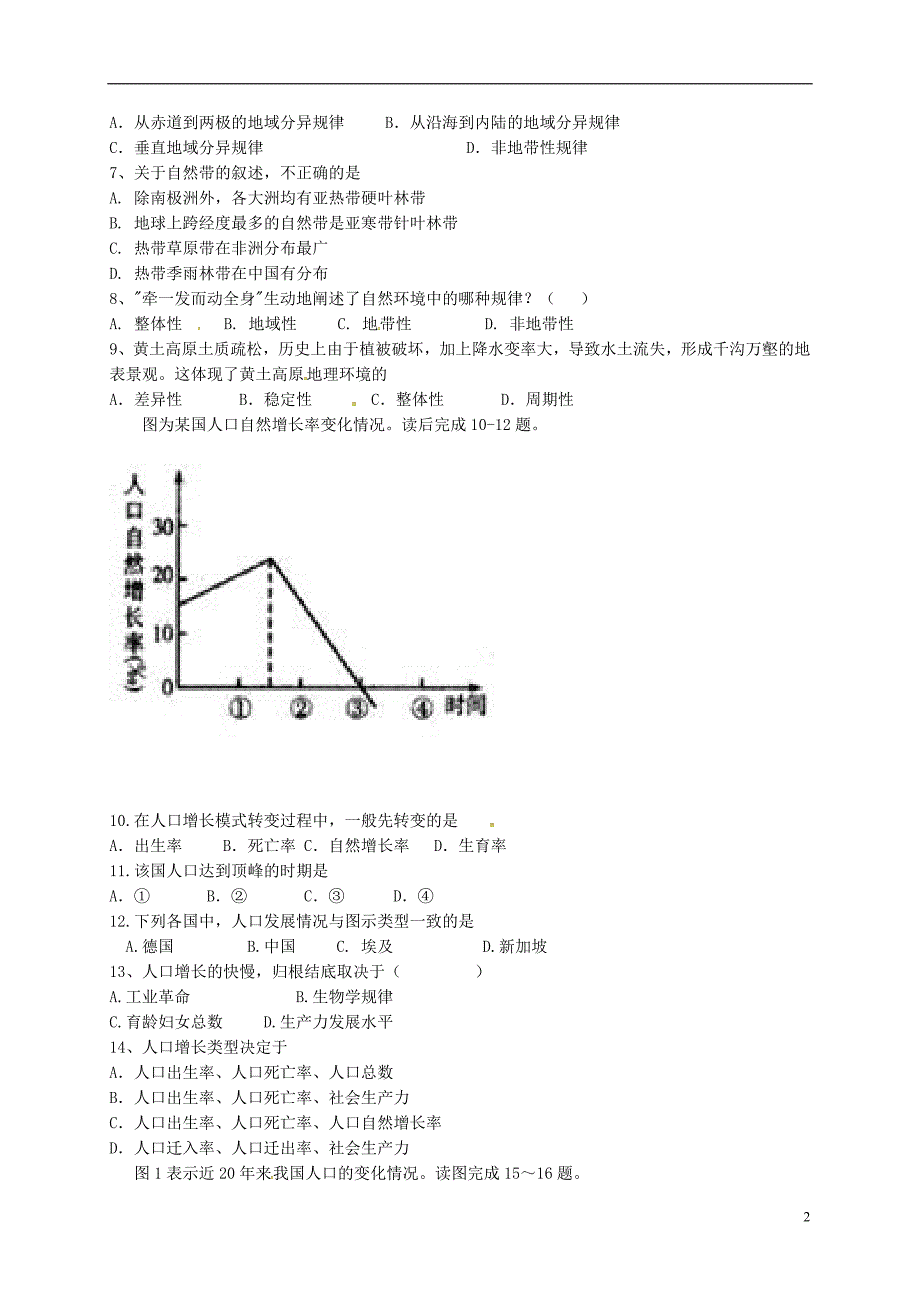 福建省莆田市2016_2017学年高一地理下学期第一次月考试题（无答案） (1).doc_第2页