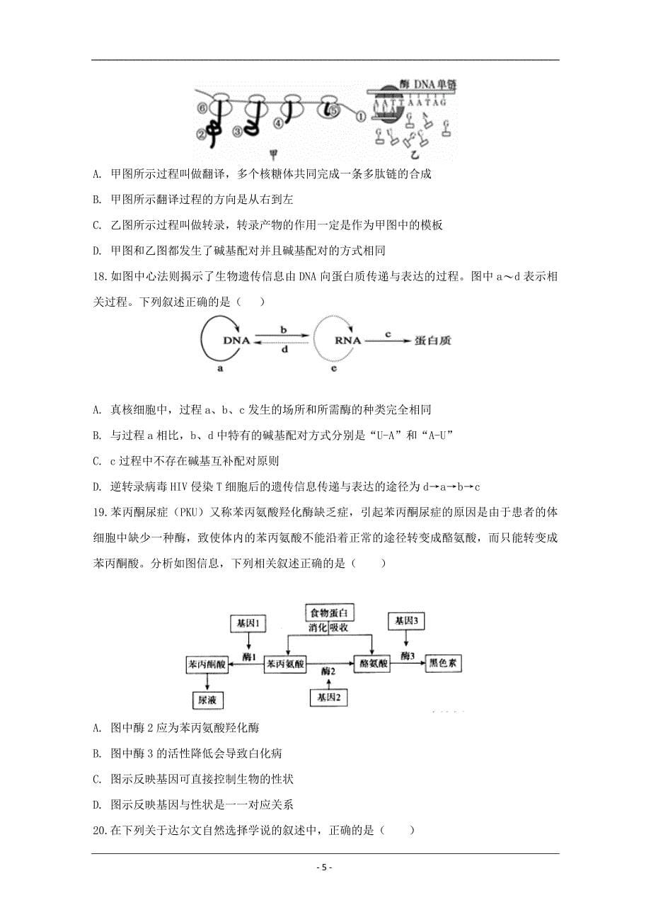 河北省沧州一中2019-2020学年高一下学期第二次学段检测生物试题 Word版含答案_第5页