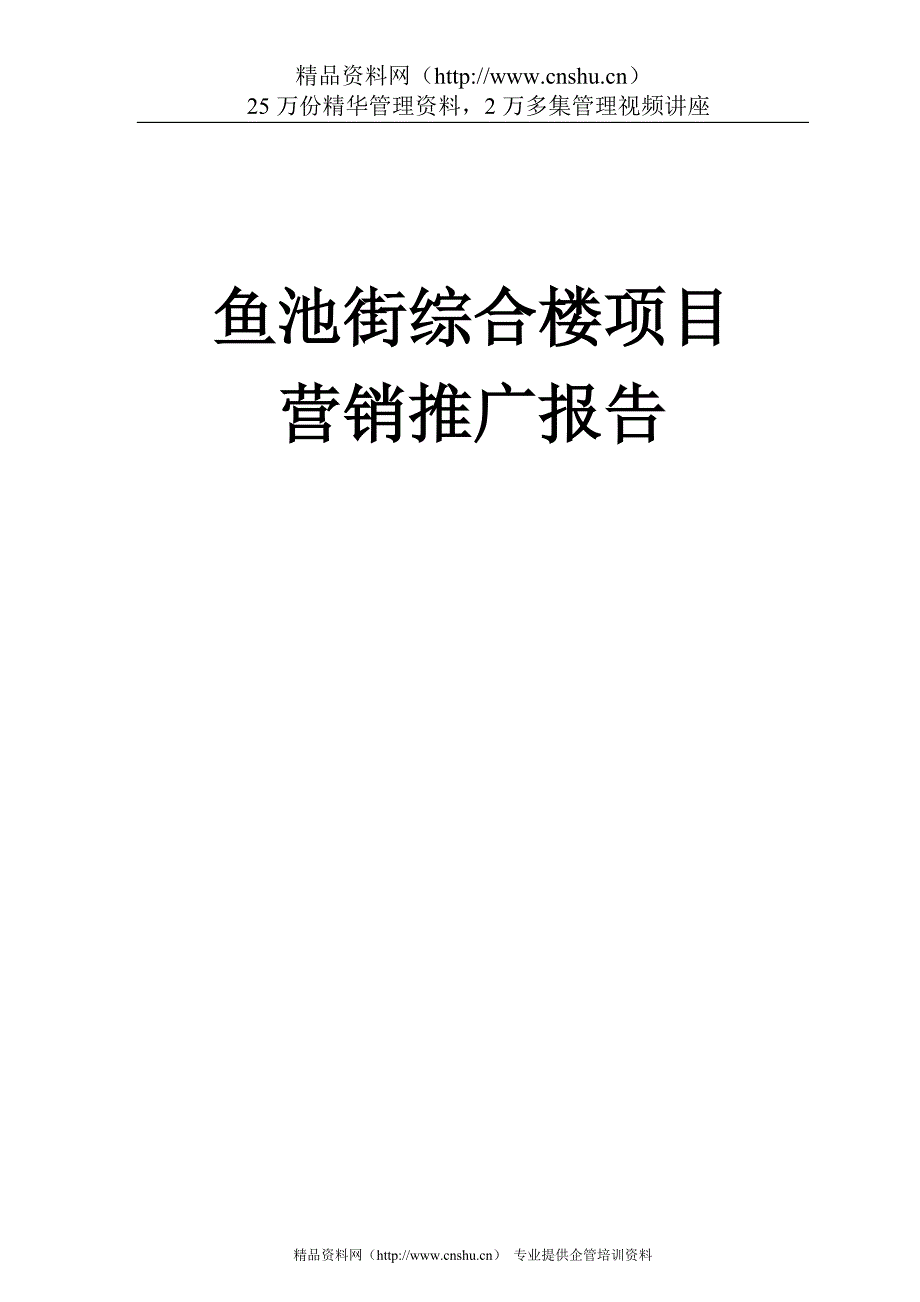 （营销报告）鱼池街综合楼项目营销推广报告_第1页